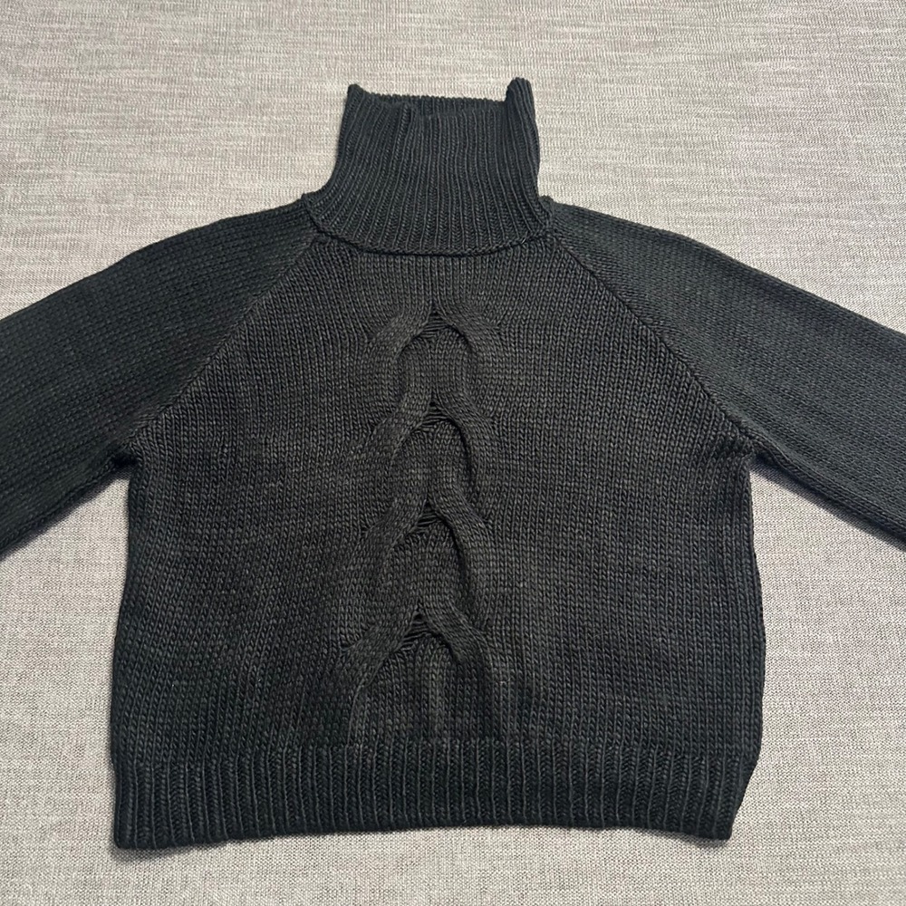 Zenana Turtleneck Sweater Womens Large Black NEW Cable Knit Cutout